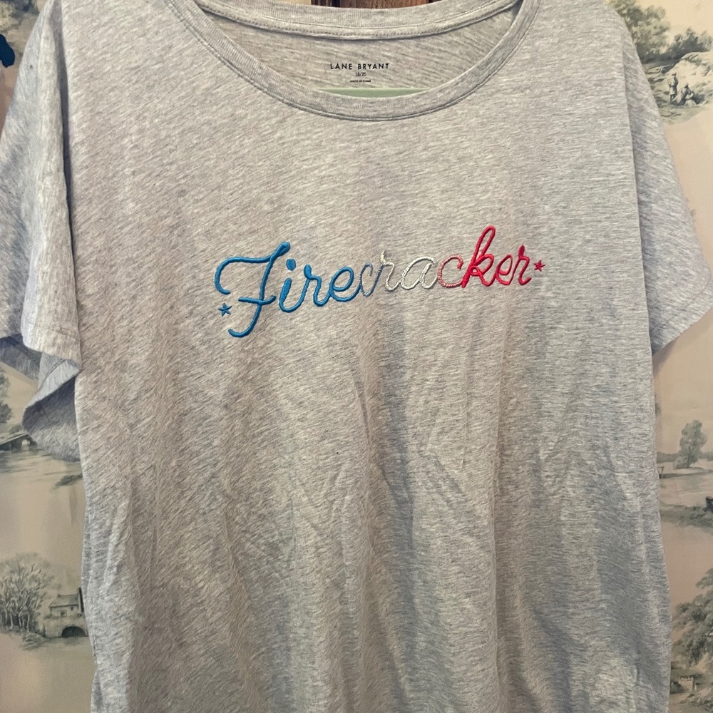 LB lane Bryant Firecracker  tee t-shirt 18/20 grey summer